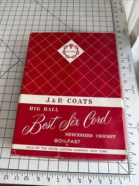 Vintage J&P Coats Big Ball Crochet Thread Box 11 Ecru #20 Mercerized Cotton